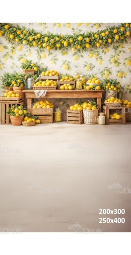 Tło fotograficzne „Cytrynowa kuchnia rustykalna z drewnianym stołem” | 3982
